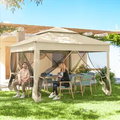 Outsunny 3 x 3(m) Pop Up Gazebo, Double-roof Garden Tent with Netting and Carry Bag, Party Event Shelter for Outdoor Patio, Cream White - 8