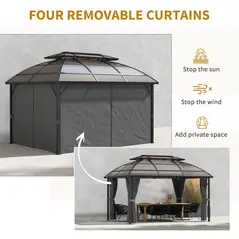 Outsunny 4 x 3m Aluminium Frame Hard Gazebo, with Accessories - Brown - 6
