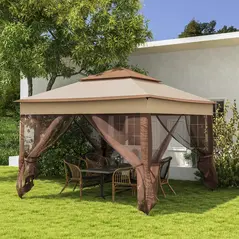 Outsunny 3 x 3(m) Pop Up Gazebo, Double-roof Garden Tent with Netting and Carry Bag, Party Event Shelter for Outdoor Patio, Khaki - 3