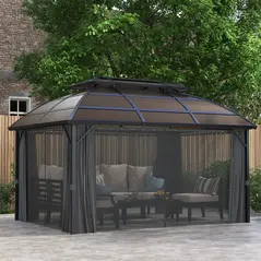 Outsunny 4 x 3m Aluminium Frame Hard Gazebo, with Accessories - Brown - 2