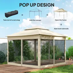 Outsunny 3 x 3(m) Pop Up Gazebo, Double-roof Garden Tent with Netting and Carry Bag, Party Event Shelter for Outdoor Patio, Cream White - 4