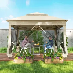 Outsunny 3 x 3(m) Pop Up Gazebo, Double-roof Garden Tent with Netting and Carry Bag, Party Event Shelter for Outdoor Patio, Cream White - 7