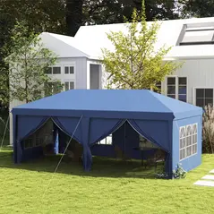 Outsunny 3 x 6m Pop-Up Gazebo, with Curtain Walls and Windows - Blue - 2