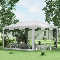Outsunny 4 x 3 m Party Tent Wedding Gazebo Outdoor Waterproof PE Canopy Shade with Panel - 2