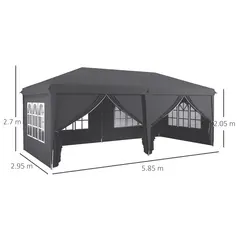Outsunny Outsunny 3 x 6 m Garden Pop Up Gazebo, Wedding Party Tent Marquee, Water Resistant Awning Canopy with Sidewalls, Windows, Carry Bag, Grey - 3