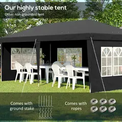 Outsunny 3 x 6m Pop-Up Gazebo, with Removable Walls - Black - 5