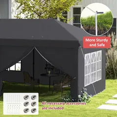 Outsunny Outsunny 3 x 6 m Garden Pop Up Gazebo, Wedding Party Tent Marquee, Water Resistant Awning Canopy with Sidewalls, Windows, Carry Bag, Grey - 6