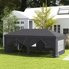 Outsunny Outsunny 3 x 6 m Garden Pop Up Gazebo, Wedding Party Tent Marquee, Water Resistant Awning Canopy with Sidewalls, Windows, Carry Bag, Grey - 2