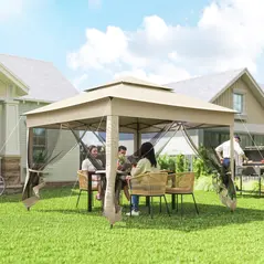 Outsunny 3 x 3(m) Pop Up Gazebo, Double-roof Garden Tent with Netting and Carry Bag, Party Event Shelter for Outdoor Patio, Cream White - 2