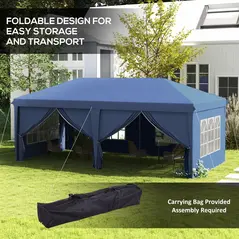 Outsunny 3 x 6m Pop-Up Gazebo, with Curtain Walls and Windows - Blue - 5