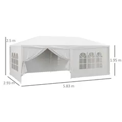 Outsunny 6 x 3 m Party Tent Wedding Gazebo Outdoor Waterproof PE Canopy Shade with 6 Removable Side Walls - 3