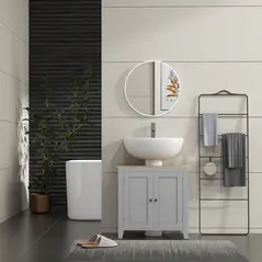 kleankin Under Sink Cabinet, Bathroom Sink Cabinet with 2 Doors, Pedestal Under Sink Design, Freestanding Bathroom Cupboard with Adjustable Shelf, Grey - 8