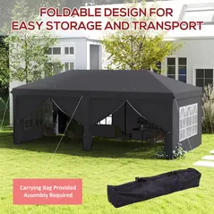 Outsunny Outsunny 3 x 6 m Garden Pop Up Gazebo, Wedding Party Tent Marquee, Water Resistant Awning Canopy with Sidewalls, Windows, Carry Bag, Grey - 5