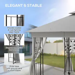 Outsunny 3 x 3m Steel Frame Double Roof Garden Gazebo - Light Grey - 5