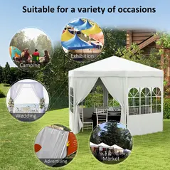 Outsunny 4 m Party Tent Wedding Gazebo Outdoor Waterproof PE Canopy Shade with 6 Removable Side Walls - 6