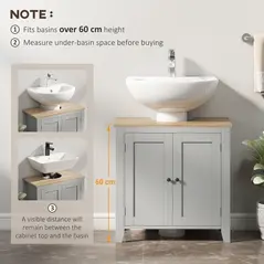 kleankin Under Sink Cabinet, Bathroom Sink Cabinet with 2 Doors, Pedestal Under Sink Design, Freestanding Bathroom Cupboard with Adjustable Shelf, Grey - 5