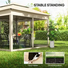 Outsunny 3 x 3(m) Pop Up Gazebo, Double-roof Garden Tent with Netting and Carry Bag, Party Event Shelter for Outdoor Patio, Cream White - 6