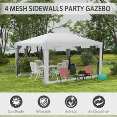 Outsunny 4 x 3 m Party Tent Wedding Gazebo Outdoor Waterproof PE Canopy Shade with Panel - 4