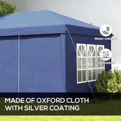 Outsunny 3 x 6m Pop-Up Gazebo, with Curtain Walls and Windows - Blue - 4