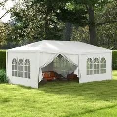 Outsunny 6 x 3 m Party Tent Wedding Gazebo Outdoor Waterproof PE Canopy Shade with 6 Removable Side Walls - 2
