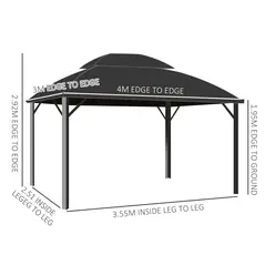 Outsunny 4 x 3m Aluminium Frame Hard Gazebo, with Accessories - Brown - 3