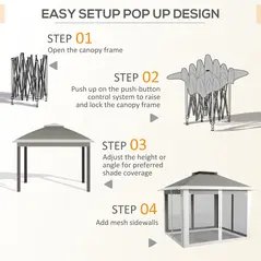 Outsunny Pop Up Canopy Tent with Double Roof, Zipped Mesh Sidewalls, Carrying Bag, Height Adjustable for Patio Garden, Dark Grey - 5