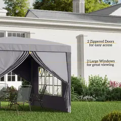 Outsunny 3 x 3 m Garden Pop Up Gazebo, Wedding Party Tent Marquee, Water Resistant Awning Canopy with Sidewalls, Windows, Carry Bag, Grey - 7