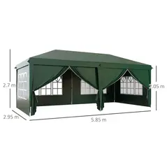 Outsunny 3 x 6m Pop-Up Gazebo, with Curtain Walls and Windows - Dark Green - 3