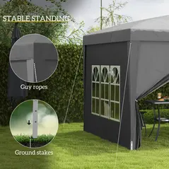Outsunny 3 x 3 m Garden Pop Up Gazebo, Wedding Party Tent Marquee, Water Resistant Awning Canopy with Sidewalls, Windows, Carry Bag, Grey - 6