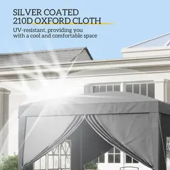 Outsunny 3 x 3 m Garden Pop Up Gazebo, Wedding Party Tent Marquee, Water Resistant Awning Canopy with Sidewalls, Windows, Carry Bag, Grey - 5