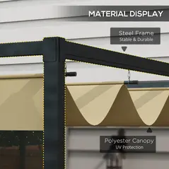 Outsunny 3x2m Metal Pergola with Retractable Roof, Garden Gazebo Canopy Shelter for Outdoor, Patio, Khaki - 4