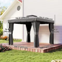 Outsunny 3 x 3(m) Patio Gazebo Canopy Garden Pavilion Tent Shelter Marquee with 2 Tier Roof, Netting and Curtains, Light Grey - 3