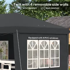 Outsunny 3 x 6m Pop-Up Gazebo, with Removable Walls - Black - 8