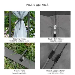 Outsunny 3 x 3(m) Patio Gazebo Canopy Garden Pavilion Tent Shelter with 2 Tier Roof and Mosquito Netting, Steel Frame, Grey - 5