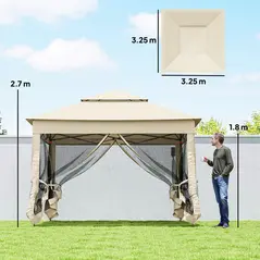 Outsunny 3 x 3(m) Pop Up Gazebo, Double-roof Garden Tent with Netting and Carry Bag, Party Event Shelter for Outdoor Patio, Cream White - 3