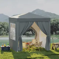 Outsunny Garden Pop Up Gazebo Marquee Party Tent Canopy with free Carrying Case, Removable 2 Walls, 2 Windows, 2m x 2m, Grey - 2