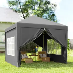 Outsunny 3 x 3 m Garden Pop Up Gazebo, Wedding Party Tent Marquee, Water Resistant Awning Canopy with Sidewalls, Windows, Carry Bag, Grey - 9