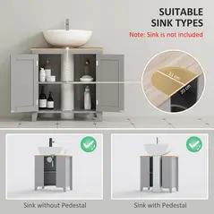 kleankin Under Sink Cabinet, Bathroom Sink Cabinet with 2 Doors, Pedestal Under Sink Design, Freestanding Bathroom Cupboard with Adjustable Shelf, Grey - 4
