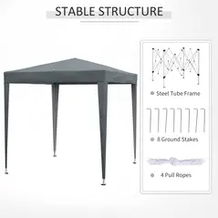 Outsunny Garden Pop Up Gazebo Marquee Party Tent Canopy with free Carrying Case, Removable 2 Walls, 2 Windows, 2m x 2m, Grey - 8