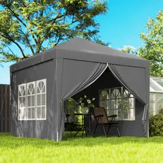 Outsunny 3 x 3 m Garden Pop Up Gazebo, Wedding Party Tent Marquee, Water Resistant Awning Canopy with Sidewalls, Windows, Carry Bag, Grey - 2
