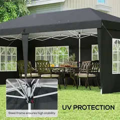Outsunny 3 x 6m Pop-Up Gazebo, with Removable Walls - Black - 7