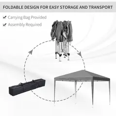 Outsunny 3 x 3 m Garden Pop Up Gazebo Marquee Party Tent Wedding Canopy, Height Adjustable with Carrying Bag, Grey - 5