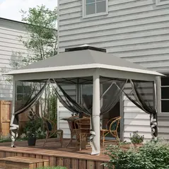 Outsunny Pop Up Canopy Tent with Double Roof, Zipped Mesh Sidewalls, Carrying Bag, Height Adjustable for Patio Garden, Dark Grey - 2