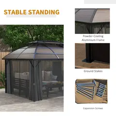 Outsunny 4 x 3m Aluminium Frame Hard Gazebo, with Accessories - Brown - 7