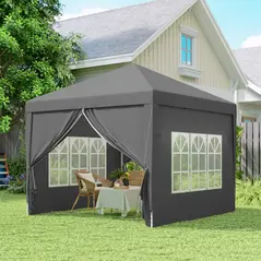 Outsunny 3 x 3 m Garden Pop Up Gazebo, Wedding Party Tent Marquee, Water Resistant Awning Canopy with Sidewalls, Windows, Carry Bag, Grey - 8