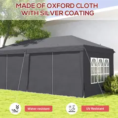Outsunny Outsunny 3 x 6 m Garden Pop Up Gazebo, Wedding Party Tent Marquee, Water Resistant Awning Canopy with Sidewalls, Windows, Carry Bag, Grey - 4