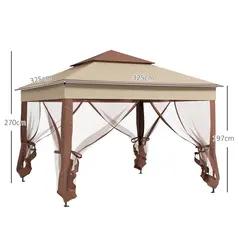 Outsunny 3 x 3(m) Pop Up Gazebo, Double-roof Garden Tent with Netting and Carry Bag, Party Event Shelter for Outdoor Patio, Khaki - 4
