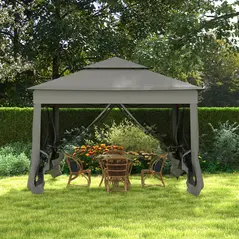 Outsunny 3 x 3(m) Pop Up Gazebo, Double-roof Garden Tent with Netting and Carry Bag, Party Event Shelter for Outdoor Patio, Dark Grey - 2