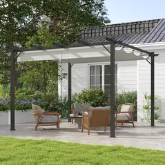 Outsunny 3 x 3(m) Aluminium Pergola Canopy Gazebo Awning Outdoor Garden Sun Shade Shelter Marquee Party BBQ, Light Grey - 2