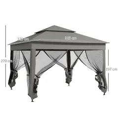 Outsunny 3 x 3(m) Pop Up Gazebo, Double-roof Garden Tent with Netting and Carry Bag, Party Event Shelter for Outdoor Patio, Dark Grey - 3